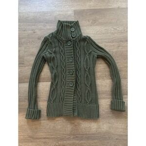 Eddie Bauer Sweater Women's‎ Small S/P Button Up Cable Knit Cardigan Olive Green